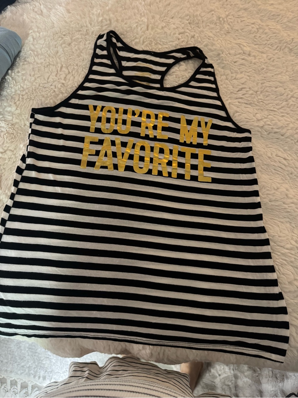 Gwen Stefani Black and White Striped Tank with Gold Text from concert